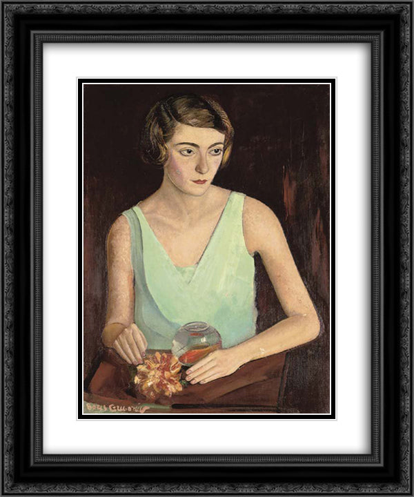 Woman in green dress 20x24 Black Ornate Wood Framed Art Print Poster with Double Matting by Grigoriev, Boris