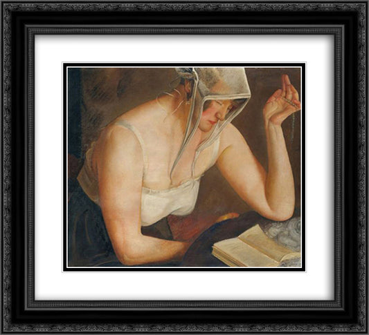 Woman Reading 22x20 Black Ornate Wood Framed Art Print Poster with Double Matting by Grigoriev, Boris