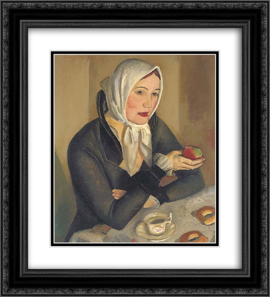 Woman With Apple 20x22 Black Ornate Wood Framed Art Print Poster with Double Matting by Grigoriev, Boris