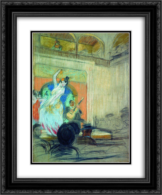 A dancer in a cabaret 20x24 Black Ornate Wood Framed Art Print Poster with Double Matting by Kustodiev, Boris