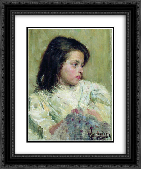 A Girl. Sketch 20x24 Black Ornate Wood Framed Art Print Poster with Double Matting by Kustodiev, Boris