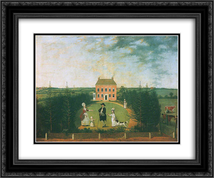 Conversation Piece before House on Monument Lane, Edgbaston 24x20 Black Ornate Wood Framed Art Print Poster with Double Matting by Williams, William