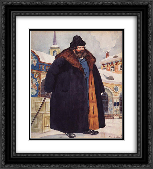 A merchant in a fur coat 20x22 Black Ornate Wood Framed Art Print Poster with Double Matting by Kustodiev, Boris