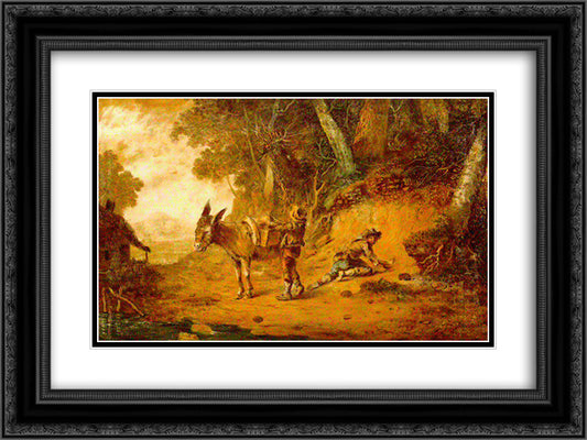 Wooded Landscape with Pack Mule 24x18 Black Ornate Wood Framed Art Print Poster with Double Matting by Williams, William