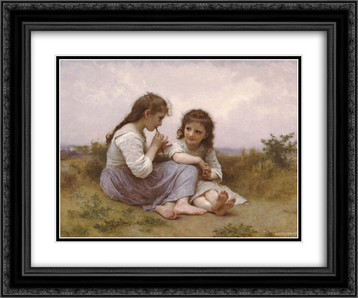 A Childhood Idyll 24x20 Black Ornate Wood Framed Art Print Poster with Double Matting by Bouguereau, William Adolphe