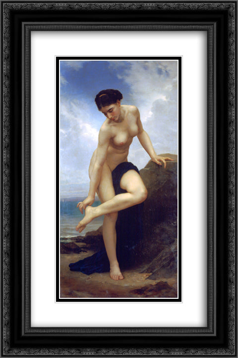After the Bath 16x24 Black Ornate Wood Framed Art Print Poster with Double Matting by Bouguereau, William Adolphe
