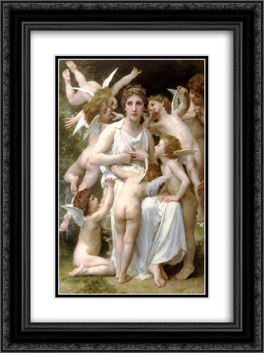 Assault 18x24 Black Ornate Wood Framed Art Print Poster with Double Matting by Bouguereau, William Adolphe