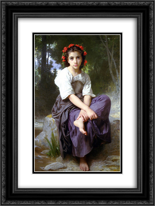 At the Edge of the Brook 18x24 Black Ornate Wood Framed Art Print Poster with Double Matting by Bouguereau, William Adolphe