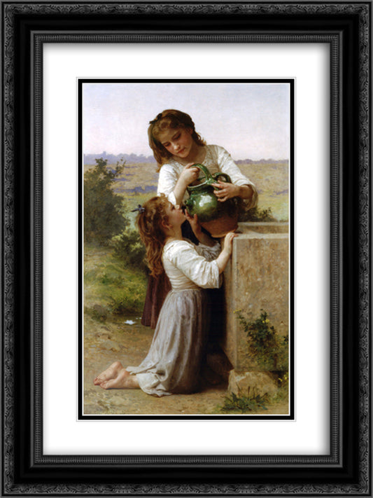 At The Fountain 18x24 Black Ornate Wood Framed Art Print Poster with Double Matting by Bouguereau, William Adolphe