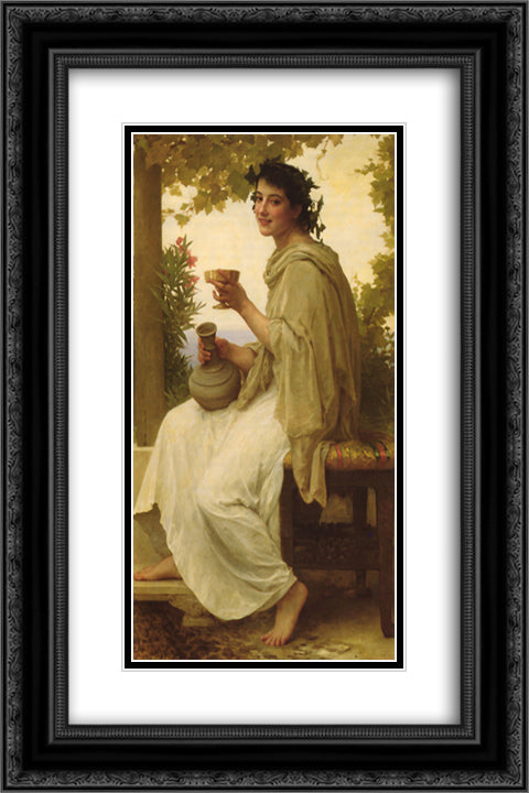 Bacchante 16x24 Black Ornate Wood Framed Art Print Poster with Double Matting by Bouguereau, William Adolphe