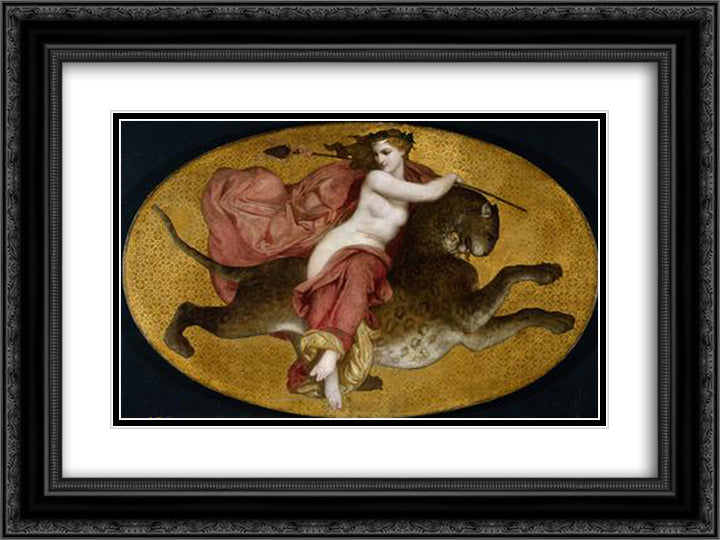 Bacchante on a Panther 24x18 Black Ornate Wood Framed Art Print Poster with Double Matting by Bouguereau, William Adolphe