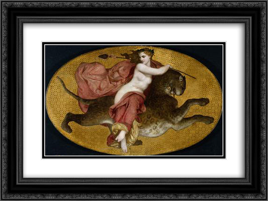 Bacchante on a Panther 24x18 Black Ornate Wood Framed Art Print Poster with Double Matting by Bouguereau, William Adolphe