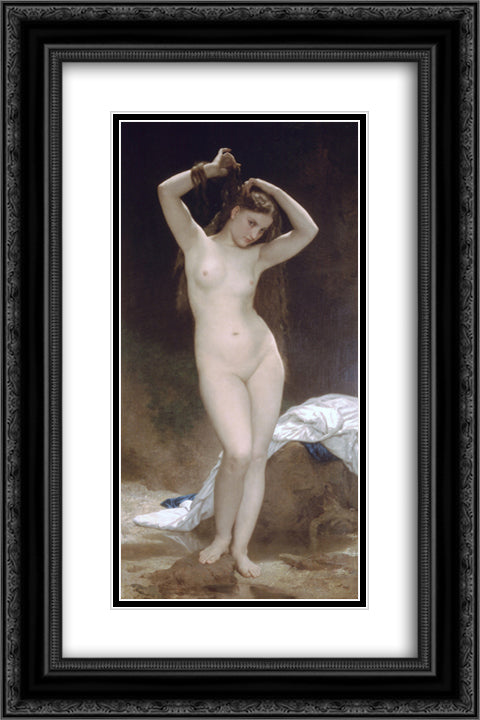 Baigneuse 16x24 Black Ornate Wood Framed Art Print Poster with Double Matting by Bouguereau, William Adolphe