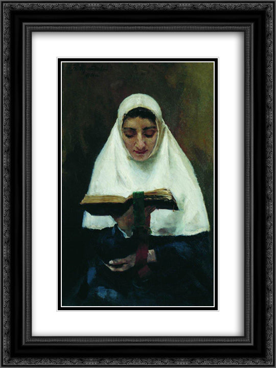 Abbess 18x24 Black Ornate Wood Framed Art Print Poster with Double Matting by Kustodiev, Boris