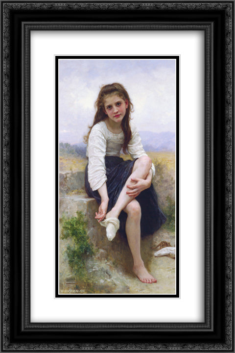Before The Bath 16x24 Black Ornate Wood Framed Art Print Poster with Double Matting by Bouguereau, William Adolphe