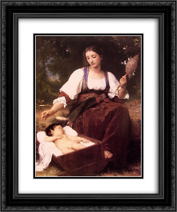Berceuse 20x24 Black Ornate Wood Framed Art Print Poster with Double Matting by Bouguereau, William Adolphe