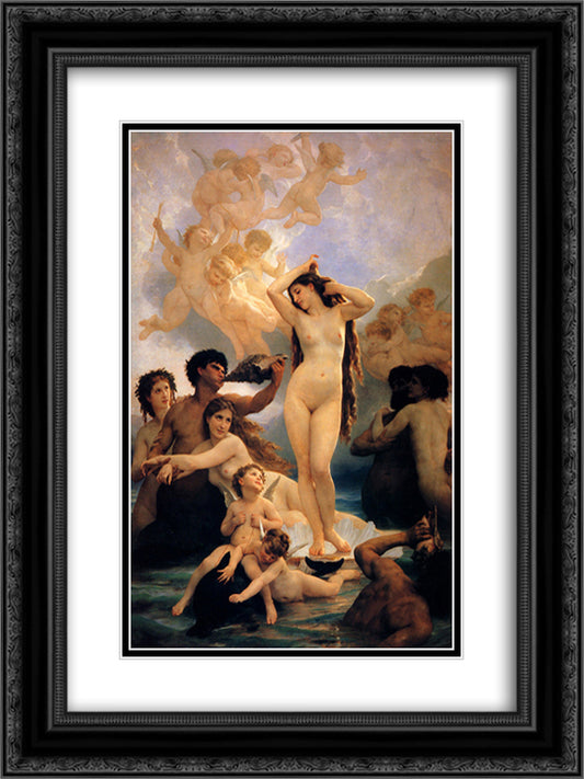 Birth Of Venus 18x24 Black Ornate Wood Framed Art Print Poster with Double Matting by Bouguereau, William Adolphe