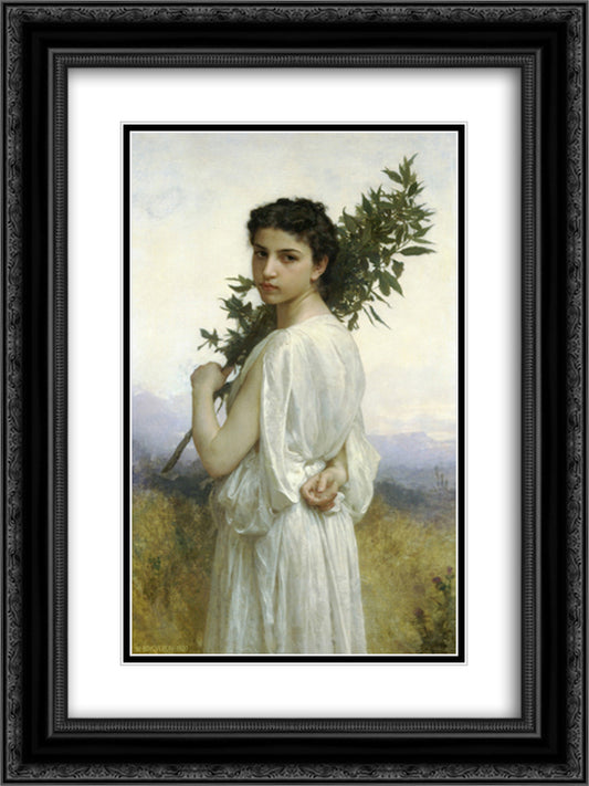 Branche de Laurier 18x24 Black Ornate Wood Framed Art Print Poster with Double Matting by Bouguereau, William Adolphe