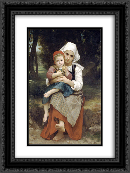 Breton Brother and Sister 18x24 Black Ornate Wood Framed Art Print Poster with Double Matting by Bouguereau, William Adolphe