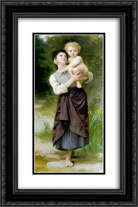 Brother and Sister 16x24 Black Ornate Wood Framed Art Print Poster with Double Matting by Bouguereau, William Adolphe