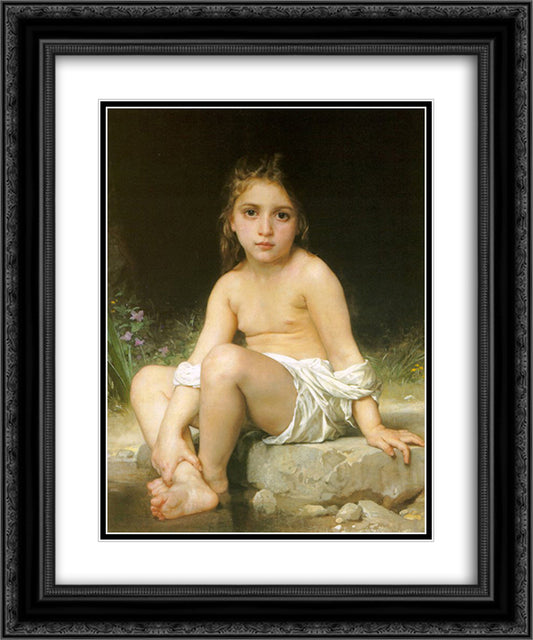 Child at Bath 20x24 Black Ornate Wood Framed Art Print Poster with Double Matting by Bouguereau, William Adolphe