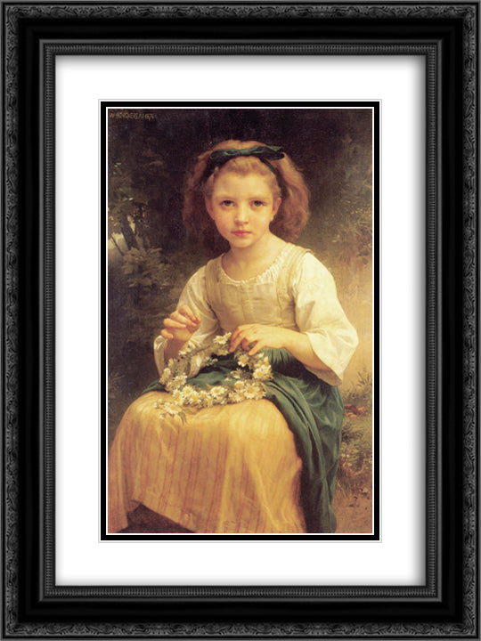 Child Braiding A Crown 18x24 Black Ornate Wood Framed Art Print Poster with Double Matting by Bouguereau, William Adolphe