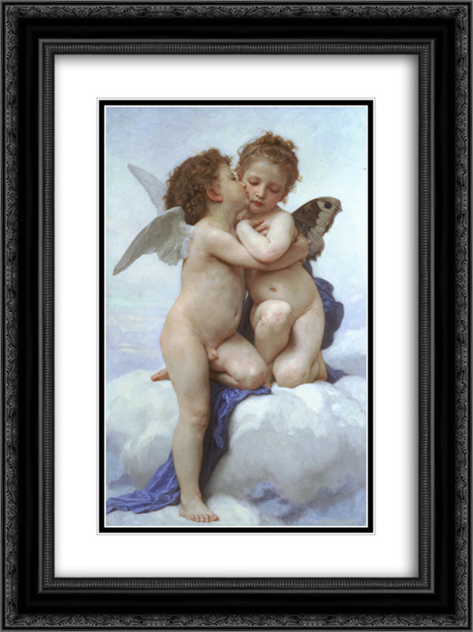 Cupid and Psyche 18x24 Black Ornate Wood Framed Art Print Poster with Double Matting by Bouguereau, William Adolphe