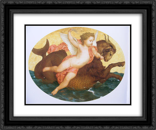 Cupid on a sea monster 24x20 Black Ornate Wood Framed Art Print Poster with Double Matting by Bouguereau, William Adolphe