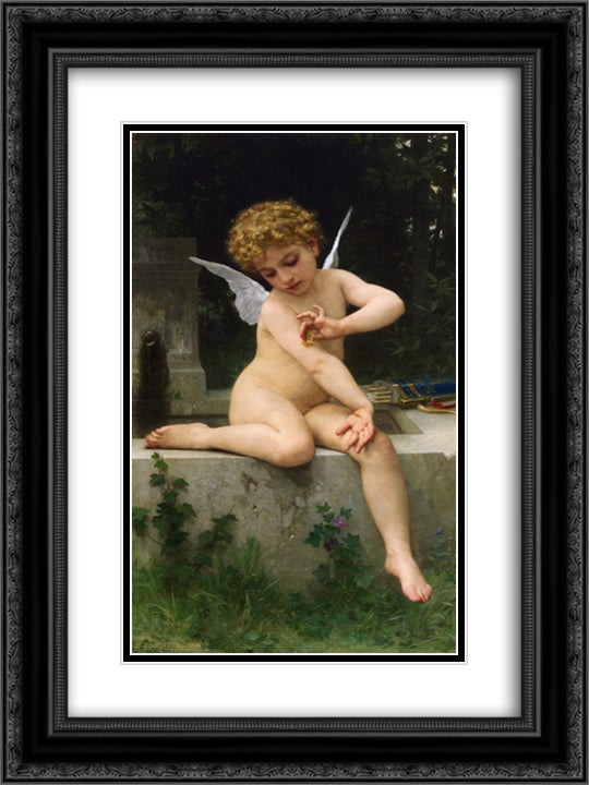 Cupid with Butterfly 18x24 Black Ornate Wood Framed Art Print Poster with Double Matting by Bouguereau, William Adolphe