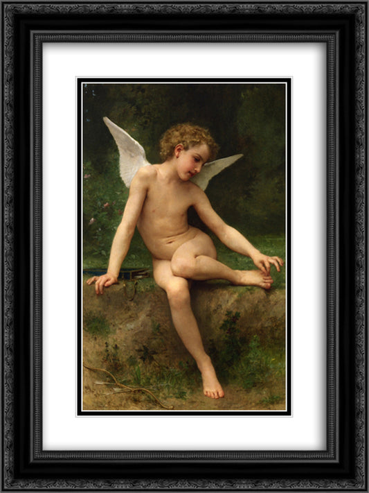 Cupid with Thorn 18x24 Black Ornate Wood Framed Art Print Poster with Double Matting by Bouguereau, William Adolphe