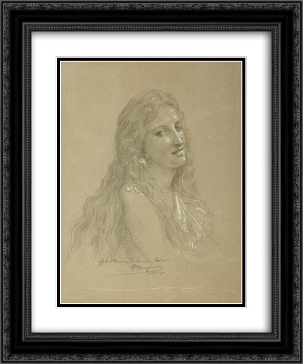 Drawing of a Woman 20x24 Black Ornate Wood Framed Art Print Poster with Double Matting by Bouguereau, William Adolphe