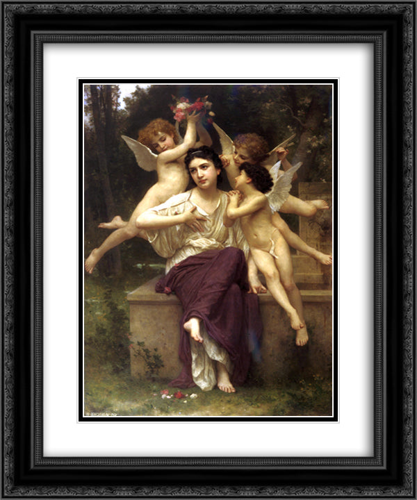 Dream of Spring 20x24 Black Ornate Wood Framed Art Print Poster with Double Matting by Bouguereau, William Adolphe