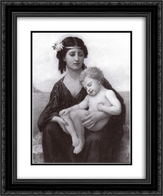 Elizabeth By the Seashore 20x24 Black Ornate Wood Framed Art Print Poster with Double Matting by Bouguereau, William Adolphe