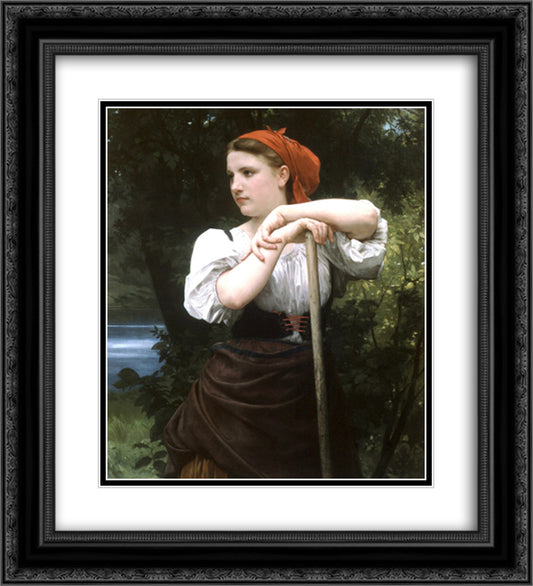 Faneuse 20x22 Black Ornate Wood Framed Art Print Poster with Double Matting by Bouguereau, William Adolphe