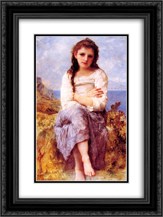 Far Niente 18x24 Black Ornate Wood Framed Art Print Poster with Double Matting by Bouguereau, William Adolphe