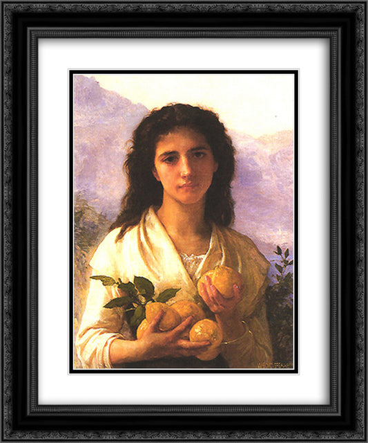Girl Holding Lemons 20x24 Black Ornate Wood Framed Art Print Poster with Double Matting by Bouguereau, William Adolphe