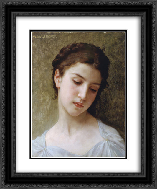 Head Of A Young Girl 20x24 Black Ornate Wood Framed Art Print Poster with Double Matting by Bouguereau, William Adolphe