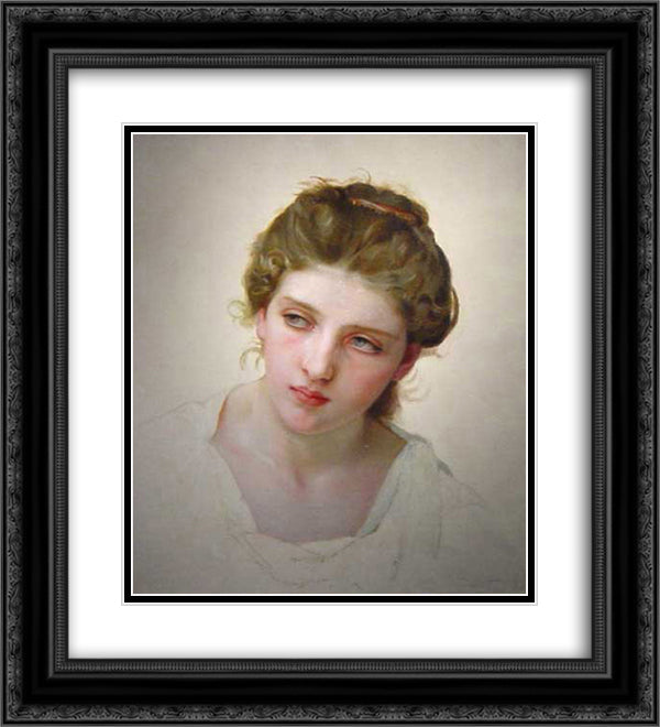 Head Study of Female Face Blonde 20x22 Black Ornate Wood Framed Art Print Poster with Double Matting by Bouguereau, William Adolphe
