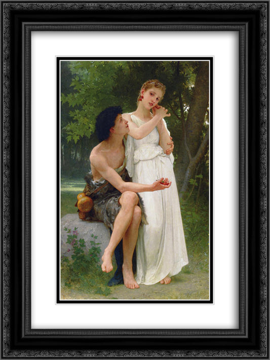 Her First Jewels 18x24 Black Ornate Wood Framed Art Print Poster with Double Matting by Bouguereau, William Adolphe