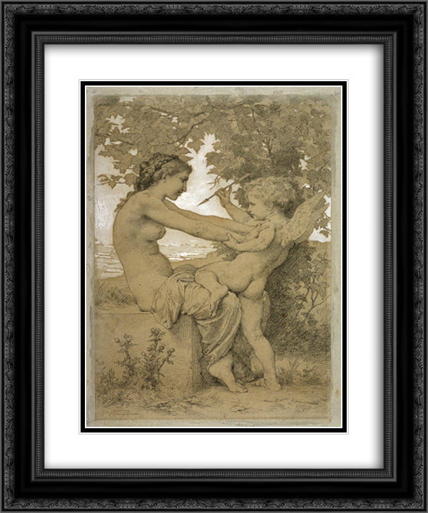Love`s Resistance 20x24 Black Ornate Wood Framed Art Print Poster with Double Matting by Bouguereau, William Adolphe