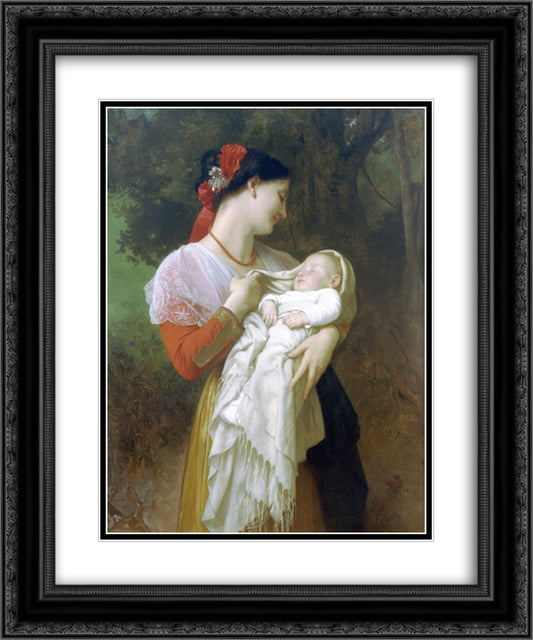 Maternal Admiration 20x24 Black Ornate Wood Framed Art Print Poster with Double Matting by Bouguereau, William Adolphe