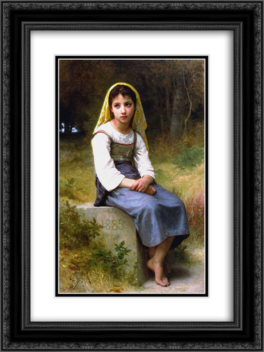 Meditation 18x24 Black Ornate Wood Framed Art Print Poster with Double Matting by Bouguereau, William Adolphe
