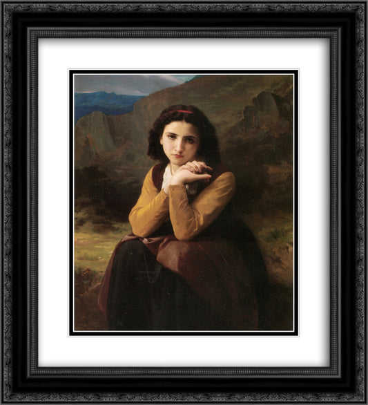 Mignon 20x22 Black Ornate Wood Framed Art Print Poster with Double Matting by Bouguereau, William Adolphe