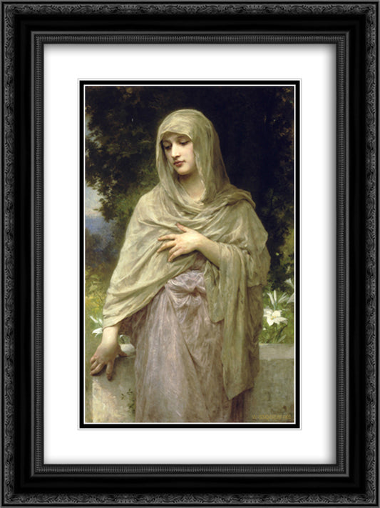 Modesty 18x24 Black Ornate Wood Framed Art Print Poster with Double Matting by Bouguereau, William Adolphe