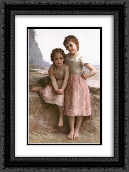 On Greve 18x24 Black Ornate Wood Framed Art Print Poster with Double Matting by Bouguereau, William Adolphe