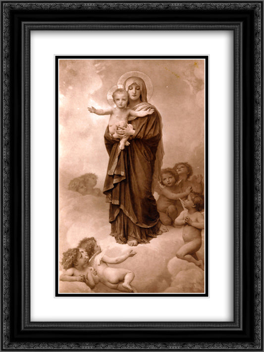 Our Lady of the Angels 18x24 Black Ornate Wood Framed Art Print Poster with Double Matting by Bouguereau, William Adolphe