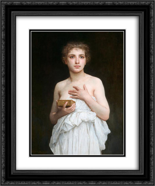 Pandora 20x24 Black Ornate Wood Framed Art Print Poster with Double Matting by Bouguereau, William Adolphe