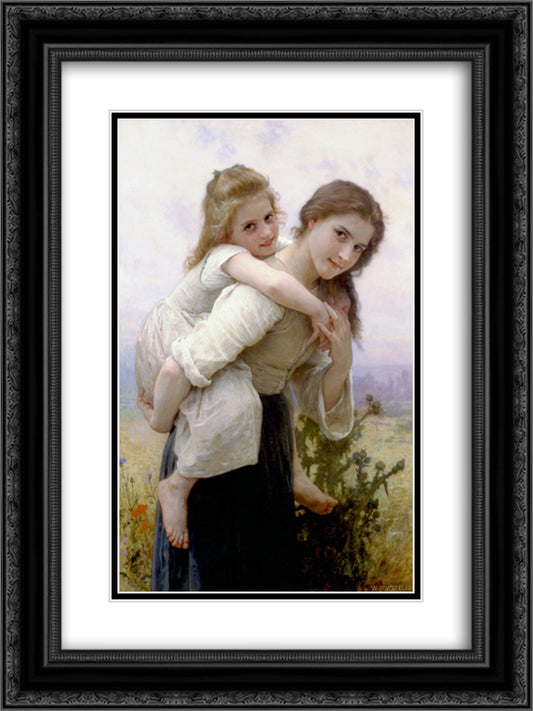 Pleasant Burden 18x24 Black Ornate Wood Framed Art Print Poster with Double Matting by Bouguereau, William Adolphe