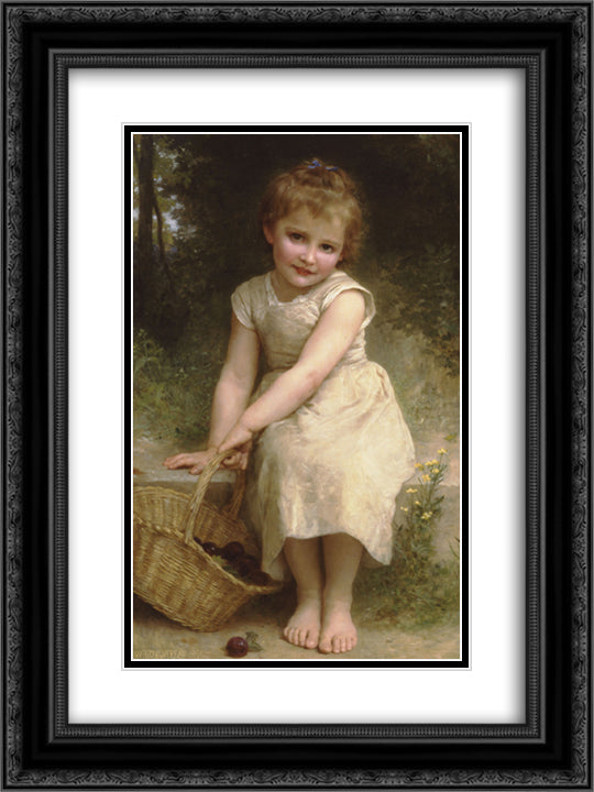 Plums 18x24 Black Ornate Wood Framed Art Print Poster with Double Matting by Bouguereau, William Adolphe