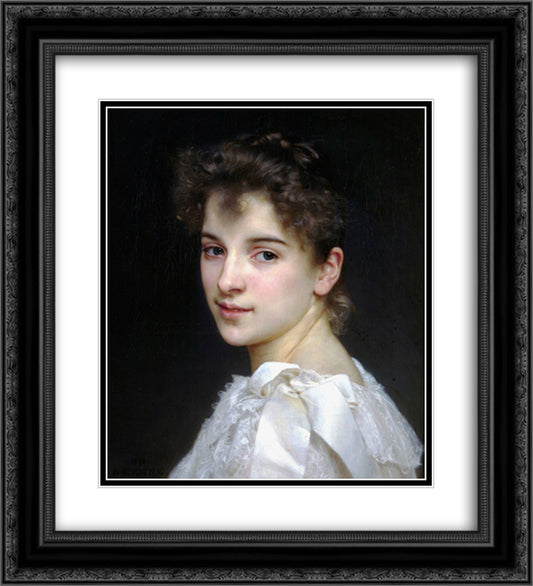 Portrait of Gabrielle Cot 20x22 Black Ornate Wood Framed Art Print Poster with Double Matting by Bouguereau, William Adolphe